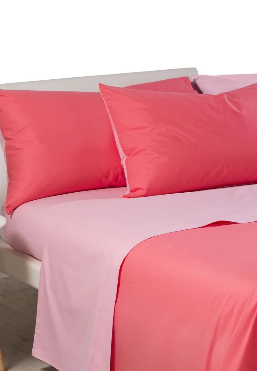 set lenzuola matrimoniale caleffi bikolor corallo