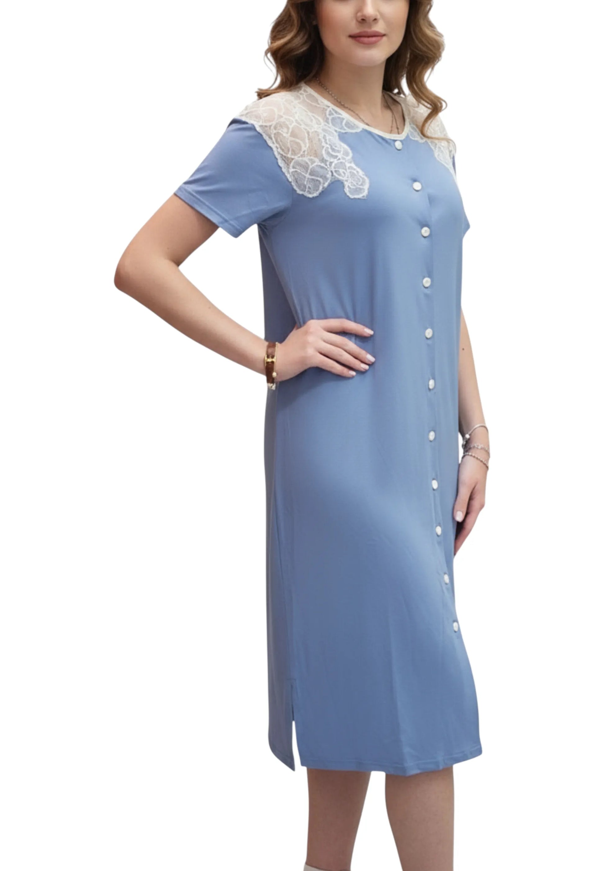 camicia da notte azzurra pizzo
