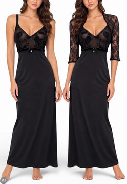camicia da notte con liseuse verde veronica nera
