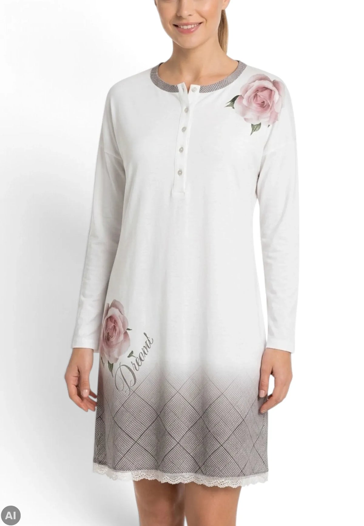 camicia da notte made in italy bianca rose