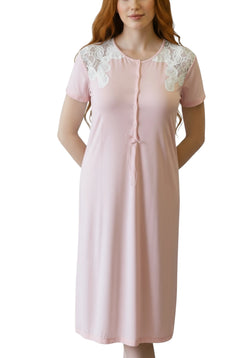 camicia da notte rosa pizzo amadine