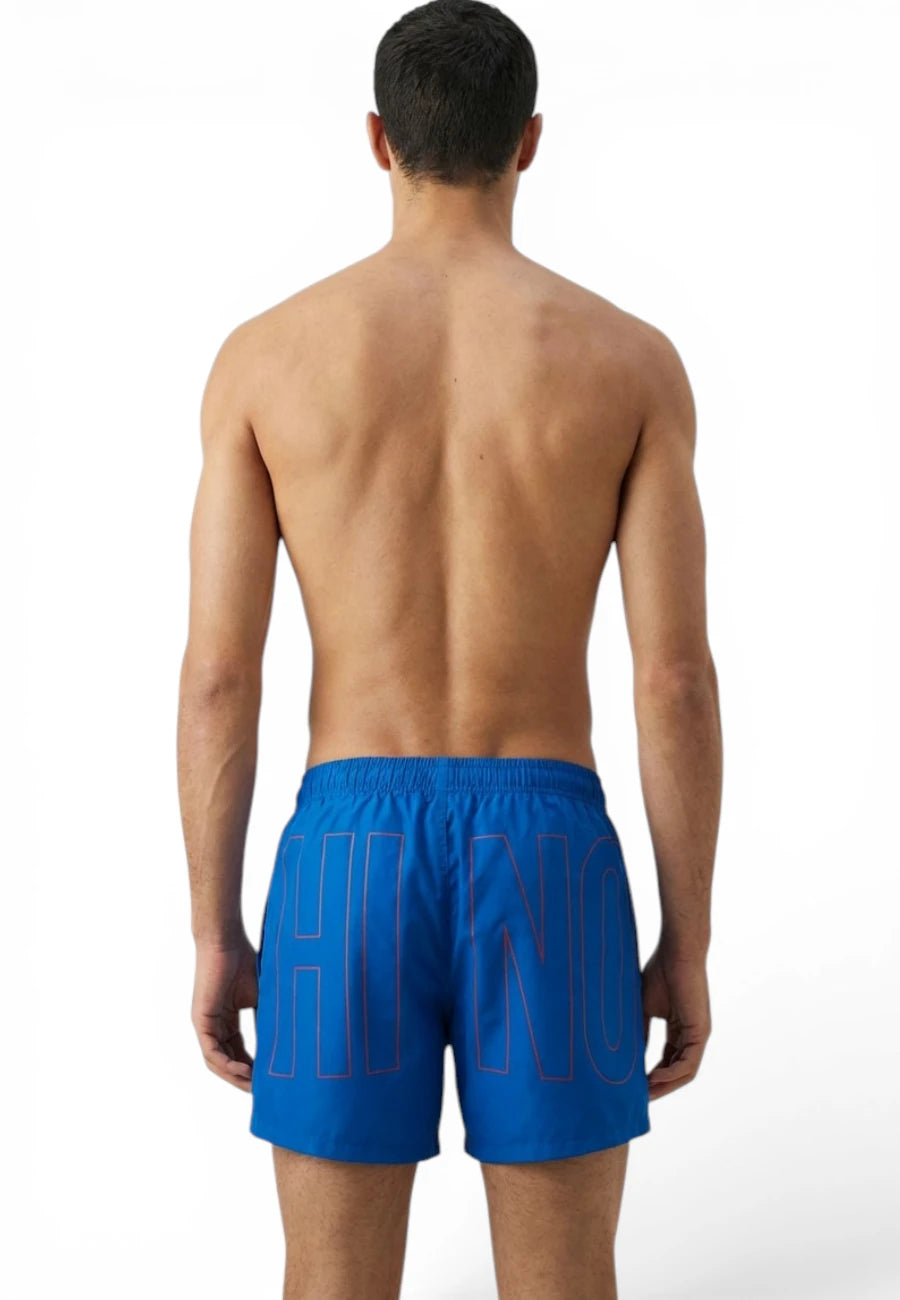 pantaloncino moschino blu scritta gomma