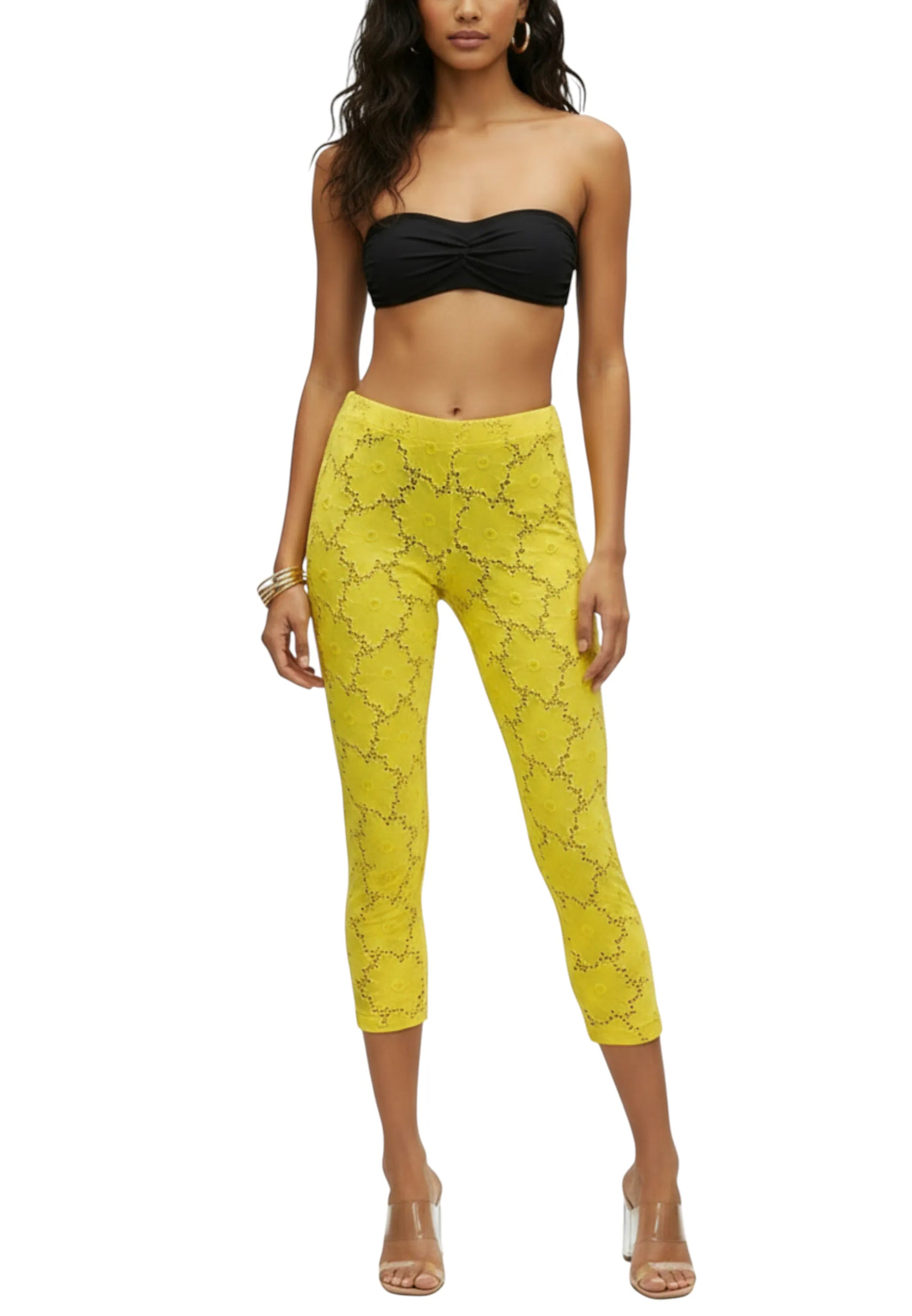 pantalone pizzo capri giallo