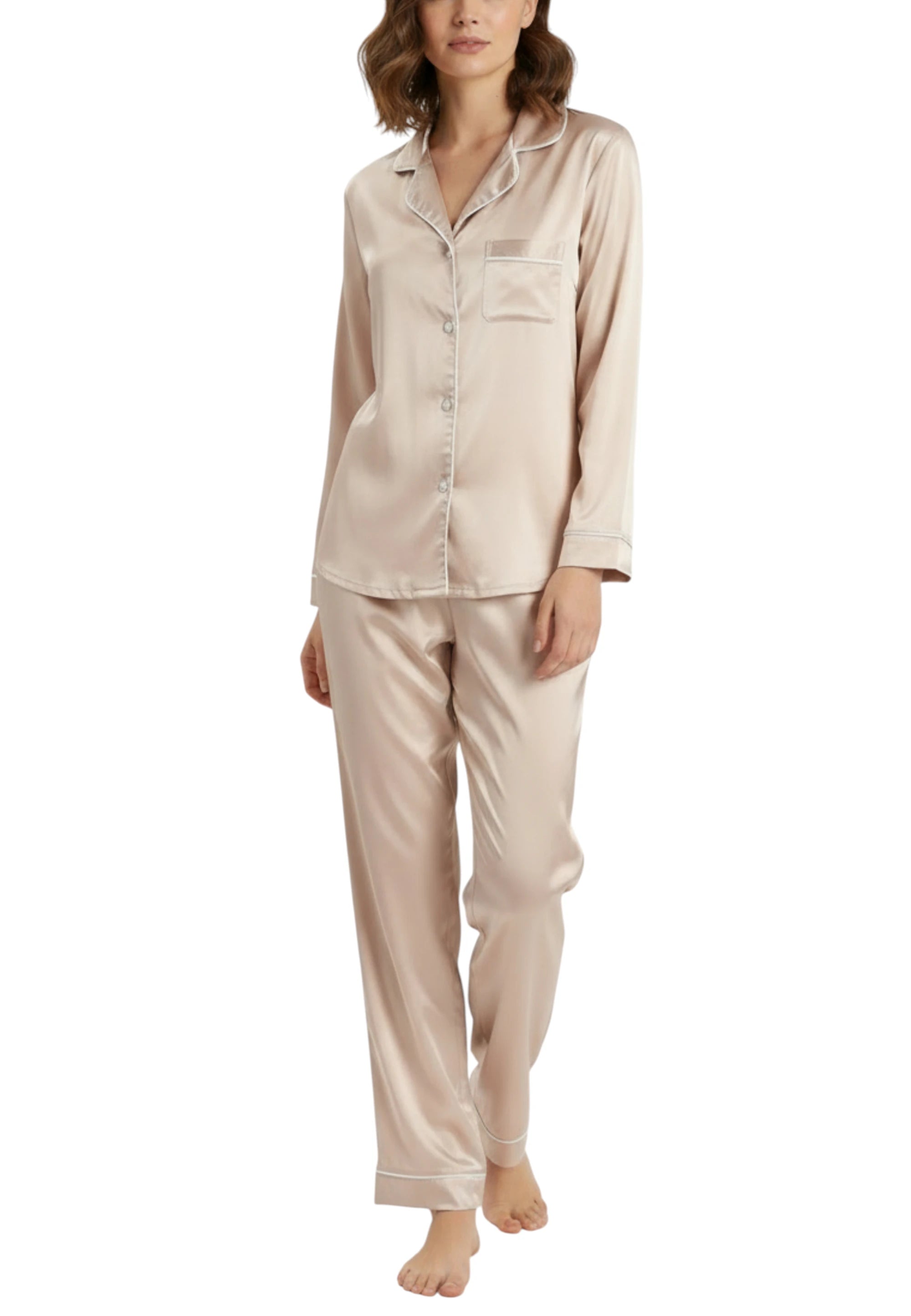 pigiama raso beige tortora seta