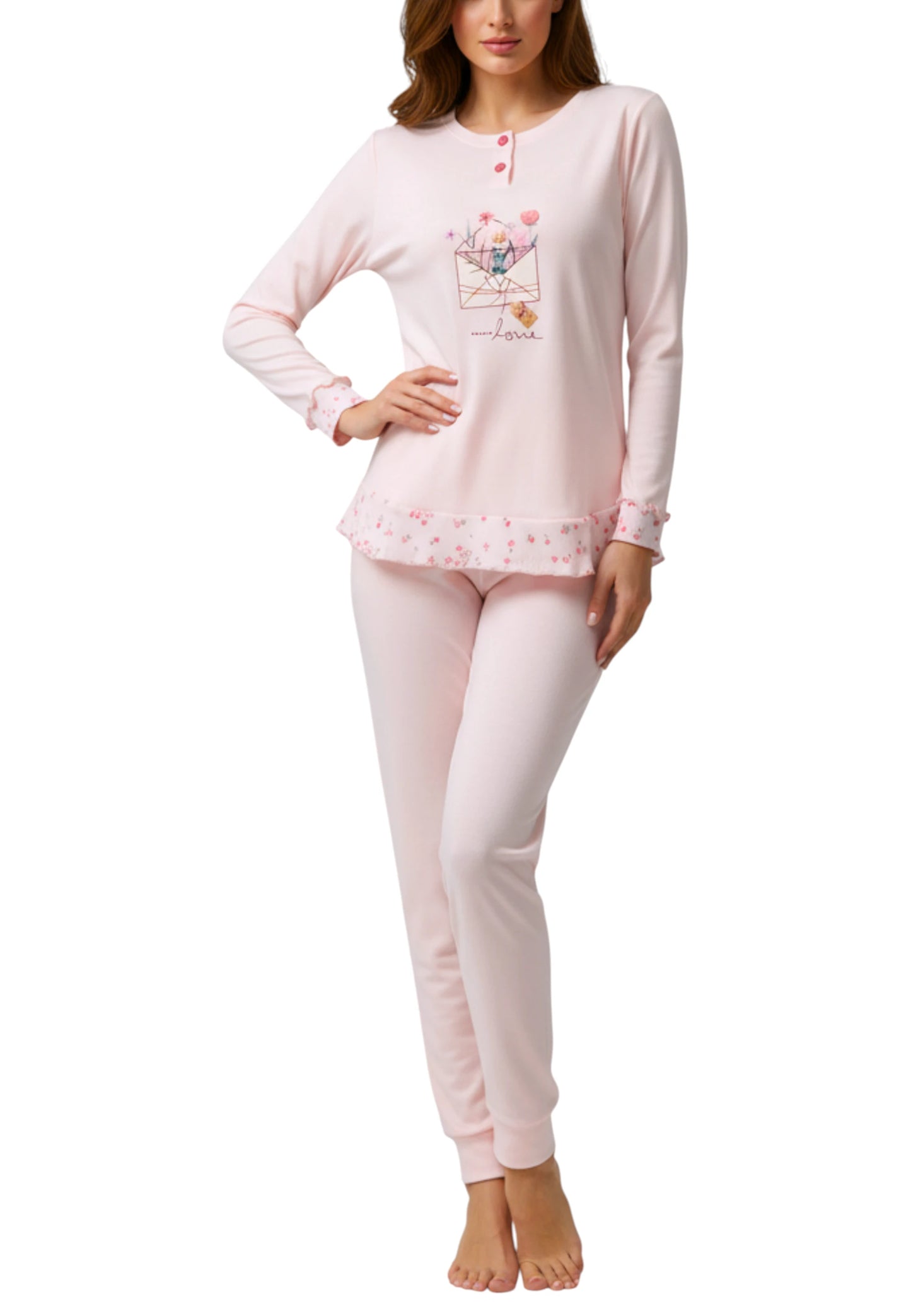 pigiama rosa caldo cotone made in italy