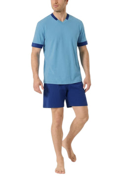 pigiama scollo a V azzurro