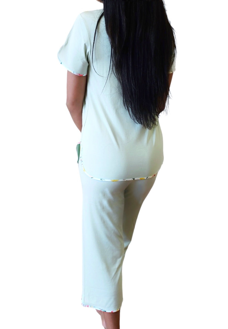 Pyjama-Set – Damen – Grüner Satin