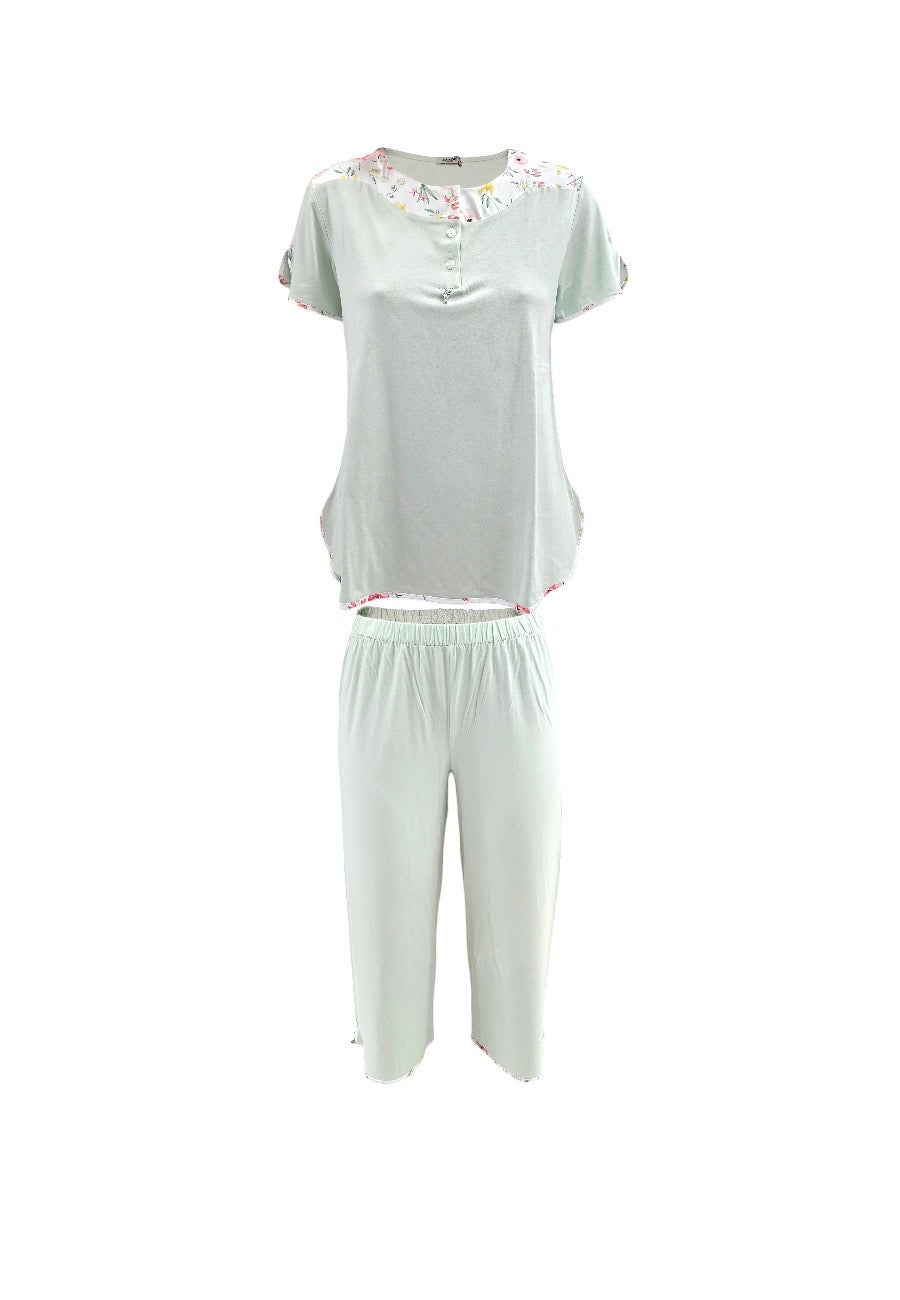 Pyjama-Set – Damen – Grüner Satin