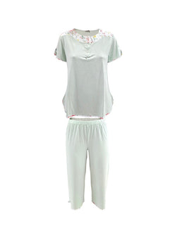 Pyjama-Set – Damen – Grüner Satin