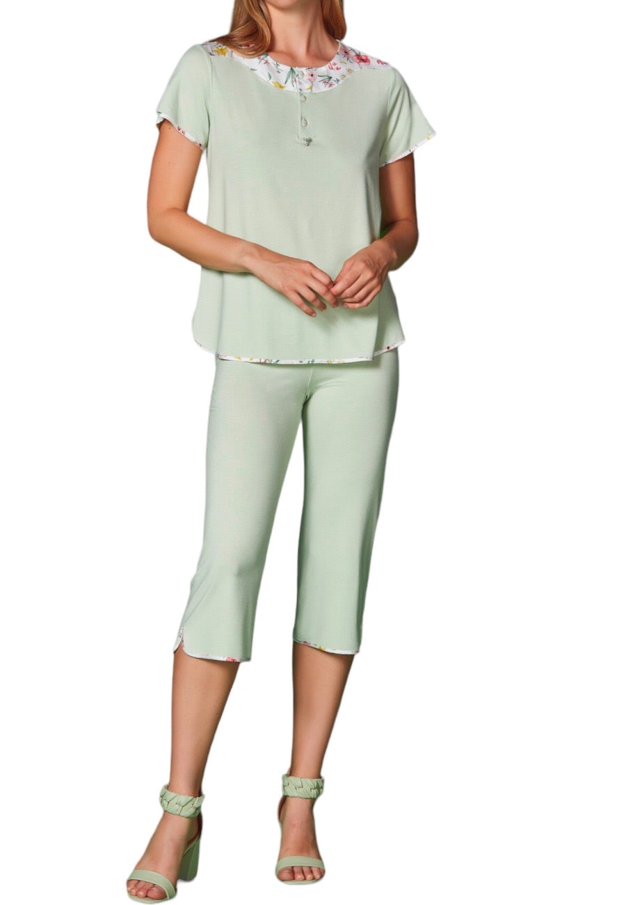 Pyjama-Set – Damen – Grüner Satin