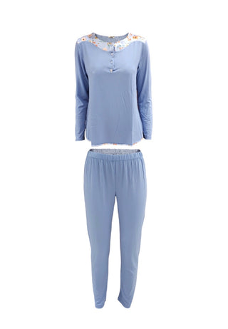 Pyjama-Set – Damen – blauer Satin